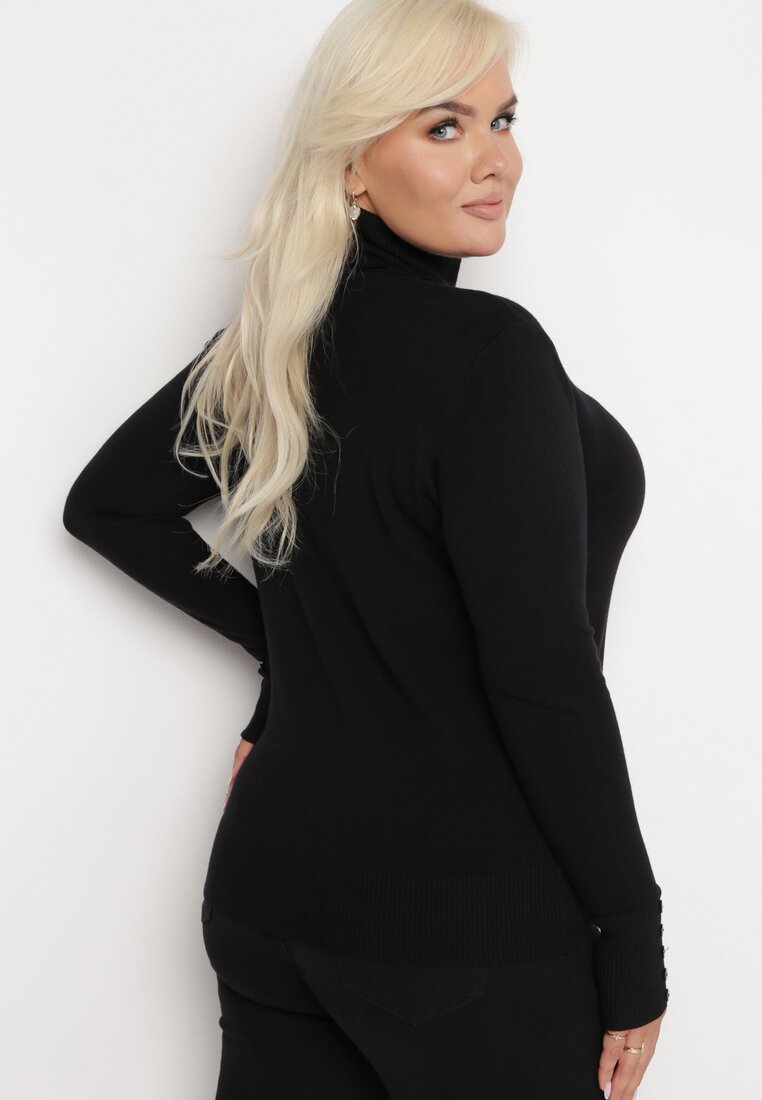 Czarny Golf z Długim Rękawem i Ozdobnymi Guzikami Minu