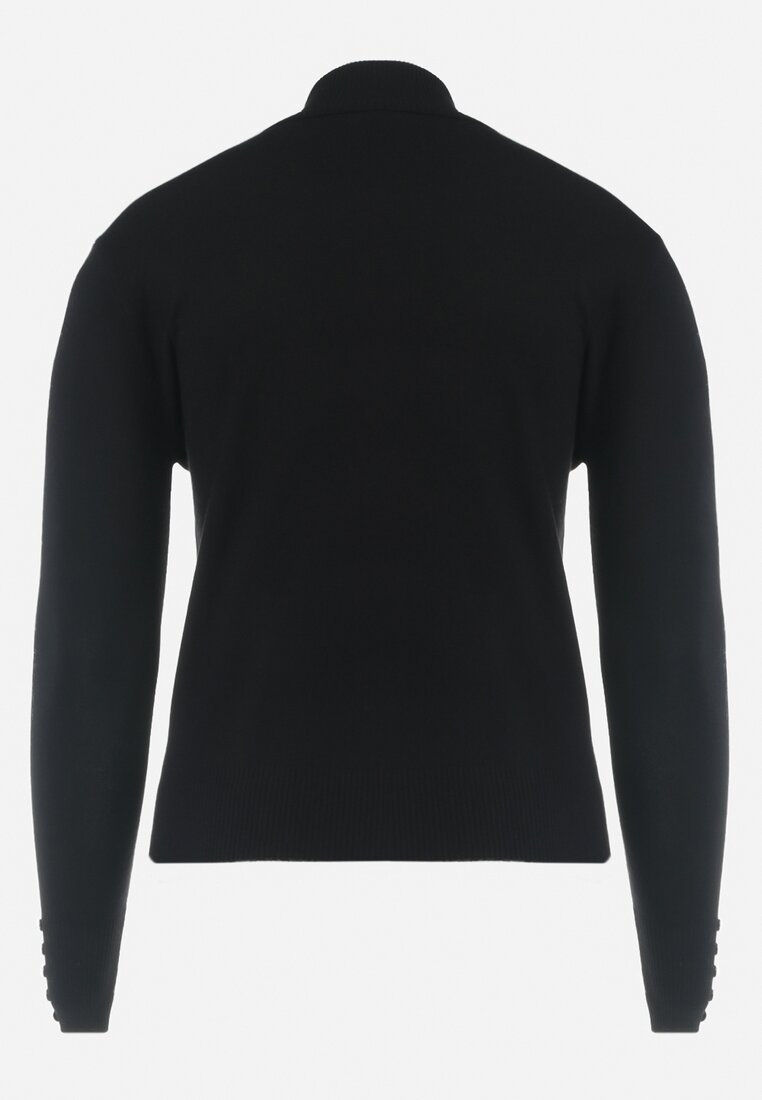 Czarny Golf z Długim Rękawem i Ozdobnymi Guzikami Minu