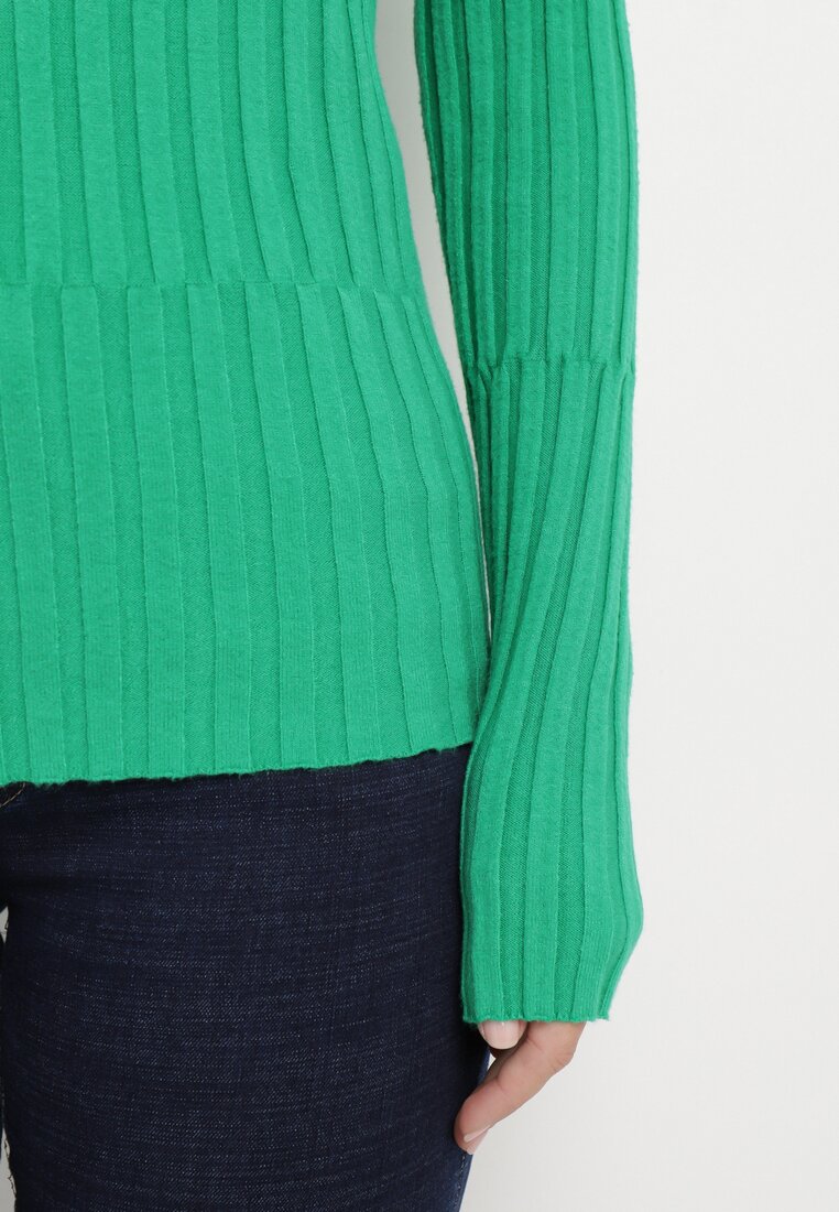 Zielony Prążkowany Sweter z Golfem z Wiskozą i Modalem Nevilla