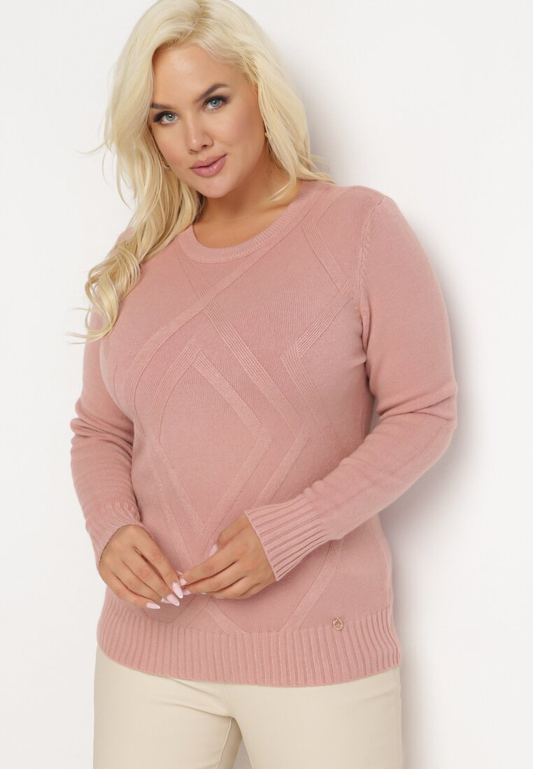 Jasnoróżowy Sweter z Przeszyciami Maialle