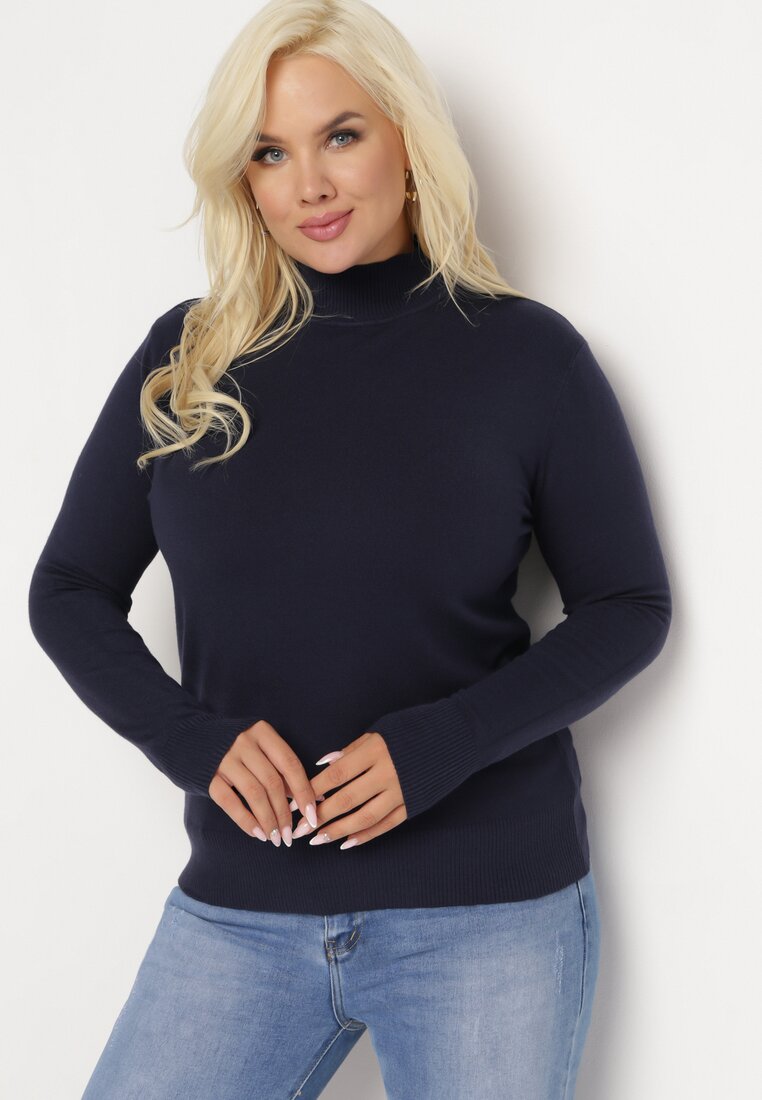 Granatowy Sweter z Golfem Erimessa
