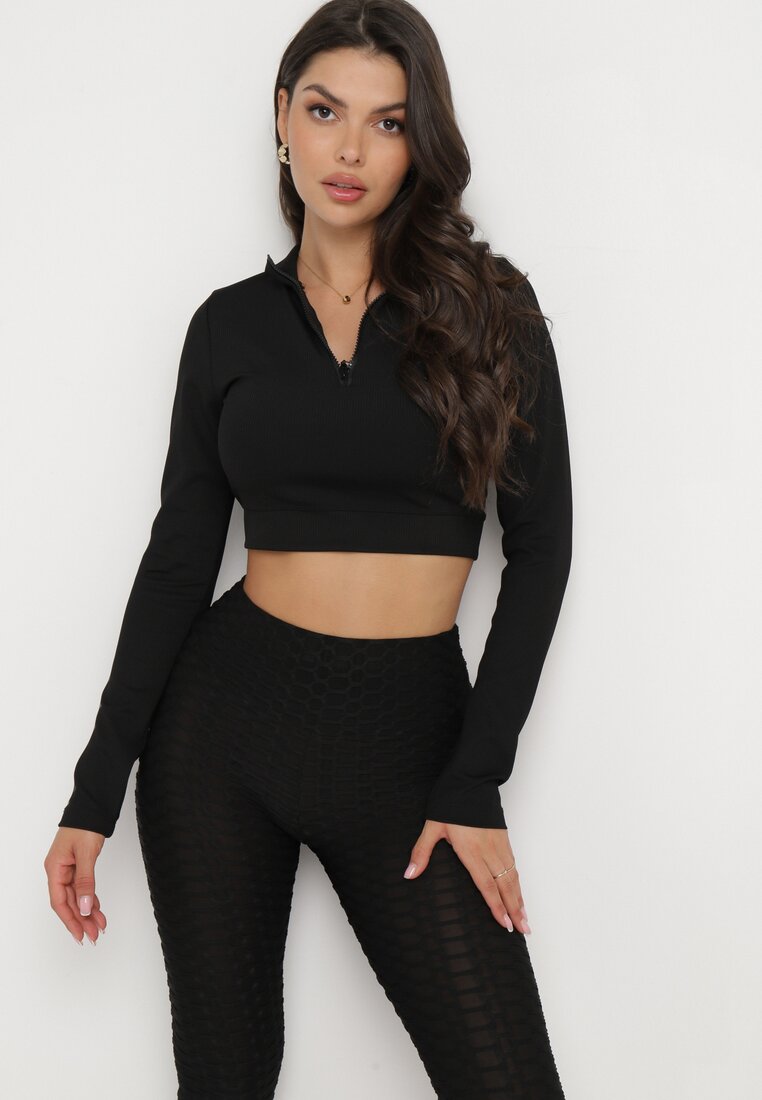 Czarne Legginsy Push Up Ozdobione Tłoczonym Wzorem Nanoune