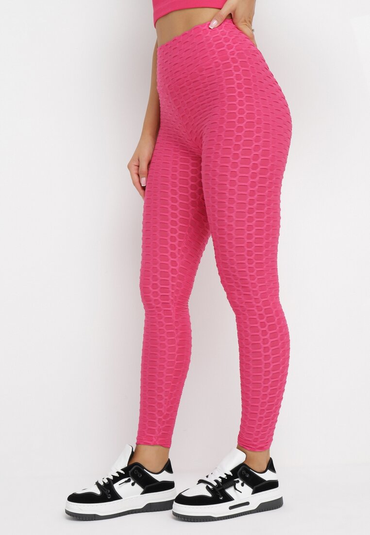 Fuksjowe Legginsy Push Up Ozdobione Tłoczonym Wzorem Nanoune