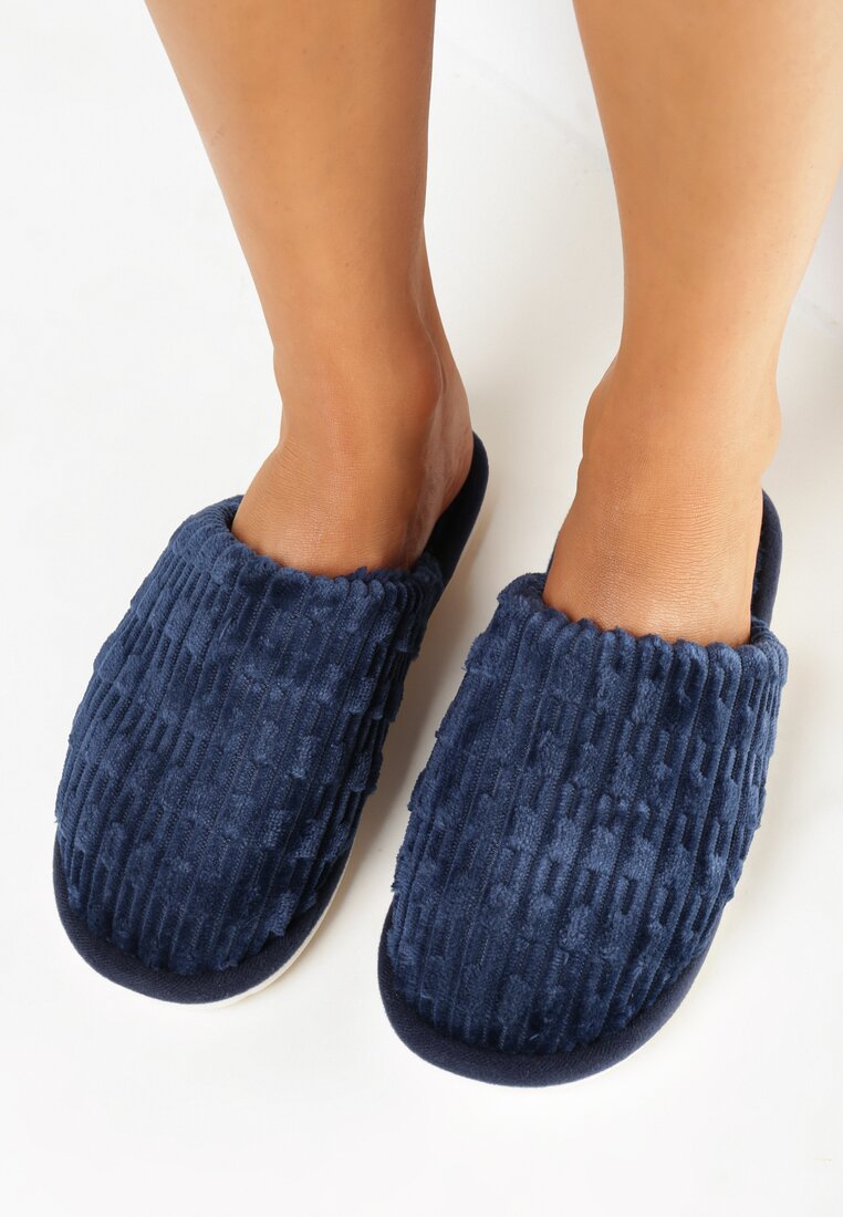 Granatowe Kapcie z Futerkiem Acureo