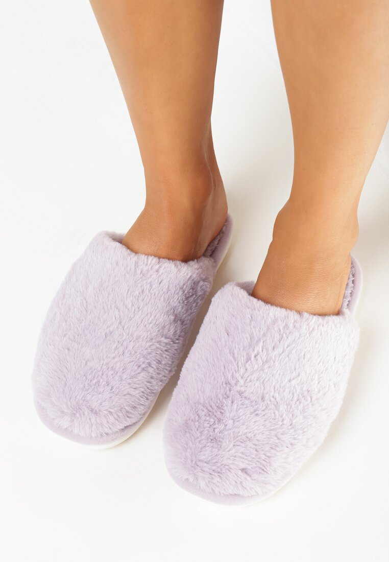 Fioletowe Kapcie z Futerkiem Slavelma