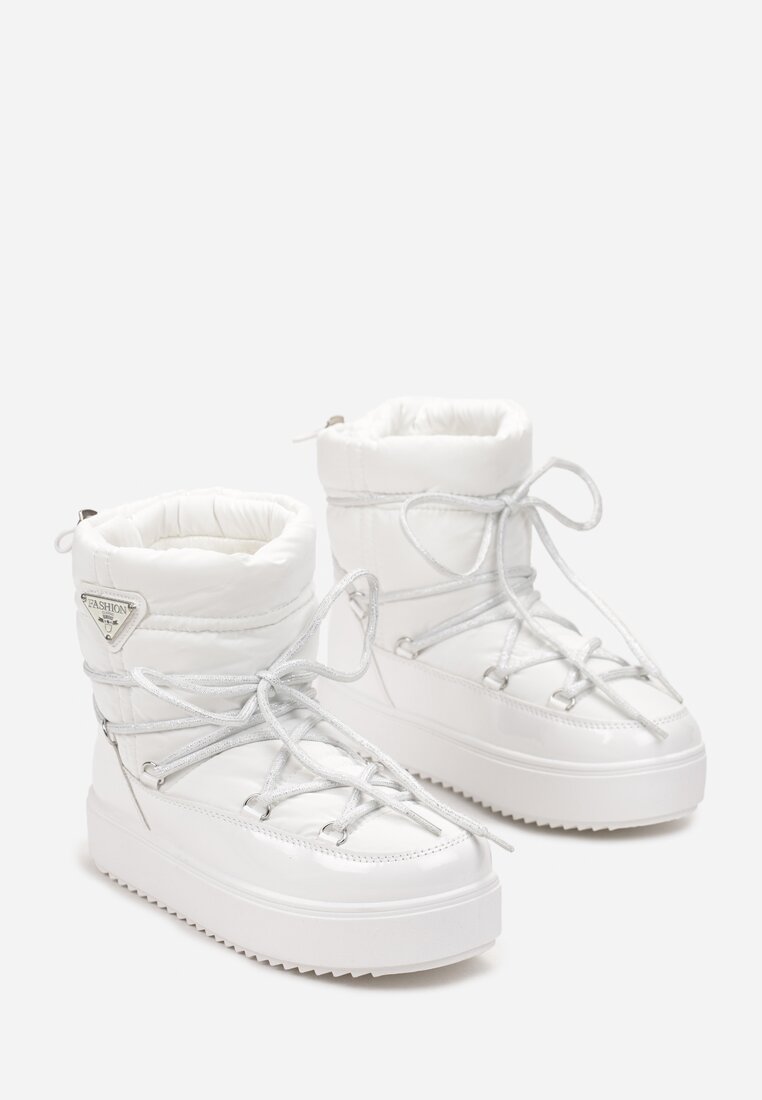 Białe Śniegowce na Grubej Podeszwie z Wiązaniem Ziza