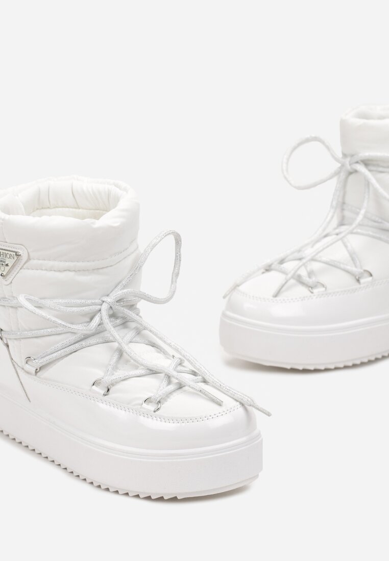 Białe Śniegowce na Grubej Podeszwie z Wiązaniem Ziza