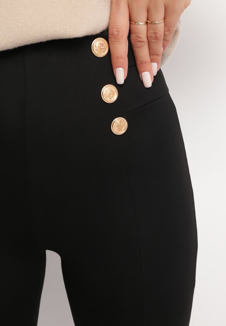 Czarne Legginsy z Gumką w Pasie i Guzikami Batricia