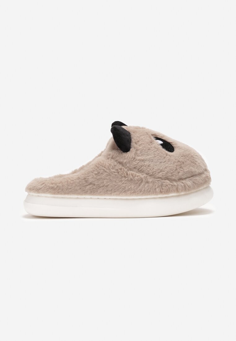 Ciemnobeżowe Kapcie z Futerkiem Ometta