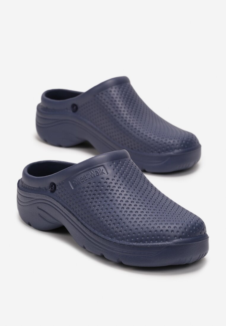 Granatowe Gumowe Kapcie z Futerkiem Nistell