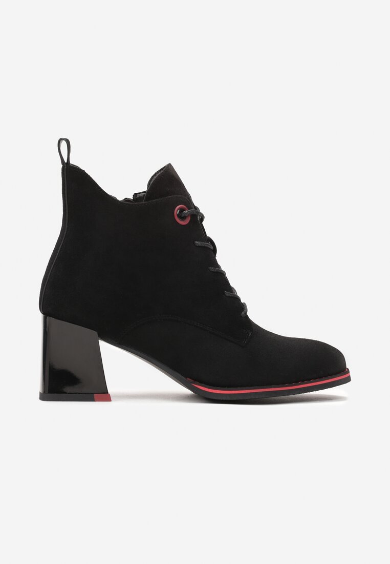 Czarne Botki z Akcentami Koloru na Słupku i Cholewce za Kostkę Sanawa
