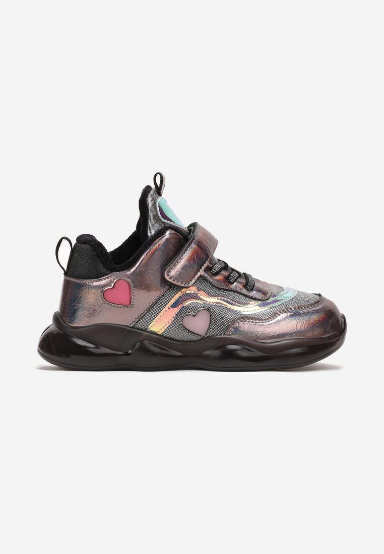 Srebrne Brokatowe Buty Sportowe na Rzep z Ociepleniem Saussa