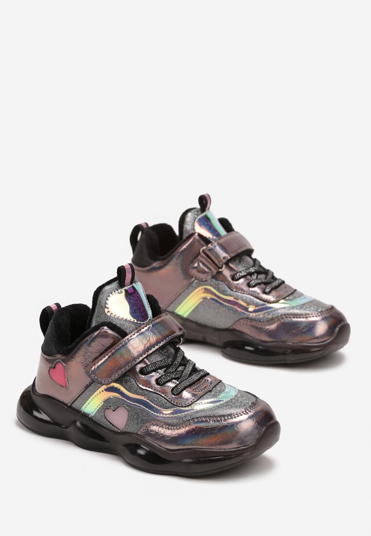Srebrne Brokatowe Buty Sportowe na Rzep z Ociepleniem Saussa