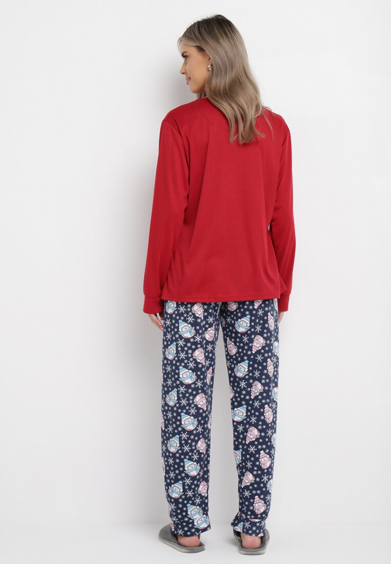 Czerwony 2-Częsciowy Bawełniany Komplet Piżamowy Spodnie i Koszulka Afexa