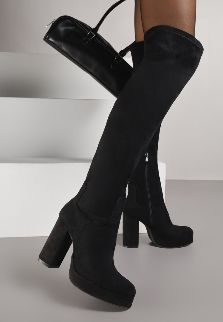 Czarne Kozaki za Kolano na Słupku Oderia