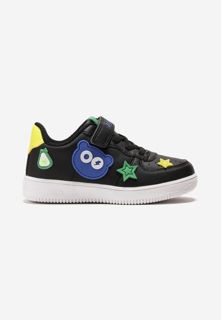 Czarne Buty Sportowe z Rzepem z Kolorowymi Naszywkami Akoppe