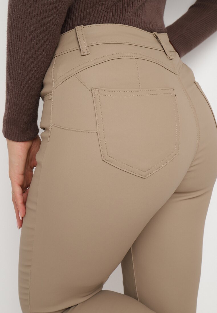 Beżowe Spodnie Skinny z Imitacji Skóry Awileda