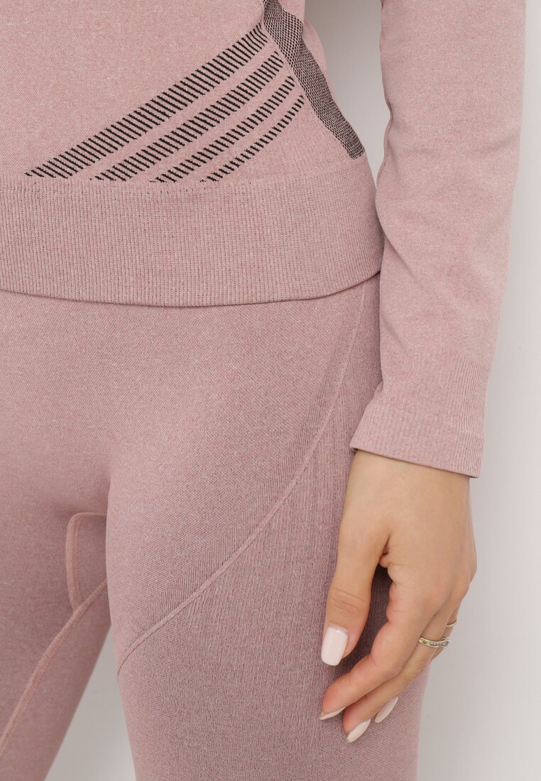 Jasnoróżowy Komplet 3-częściowy z Bluzą i Legginami oraz Topem Olinea