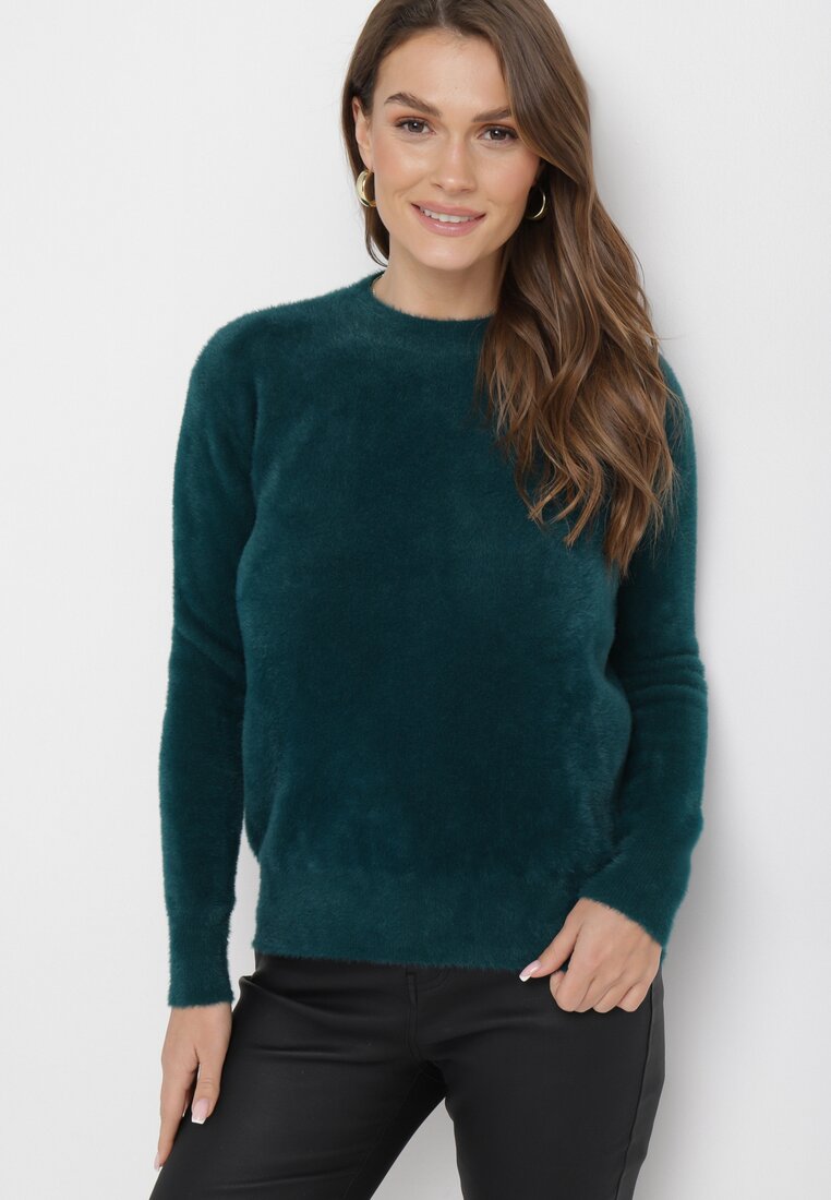 Ciemnozielony Puchaty Sweter Wełniany Helmintts