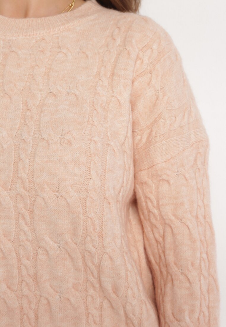 Jasnopomarańczowy Sweter Ozdobiony Klasycznym Splotem Lacemisa