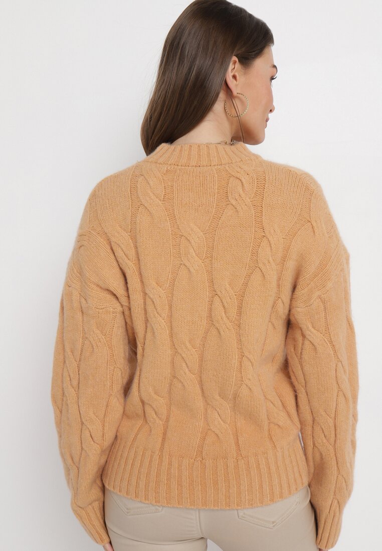 Brązowy Sweter w Warkoczykowy Splot Biggesa