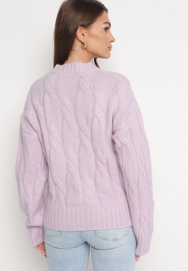 Fioletowy Sweter w Warkoczykowy Splot Biggesa