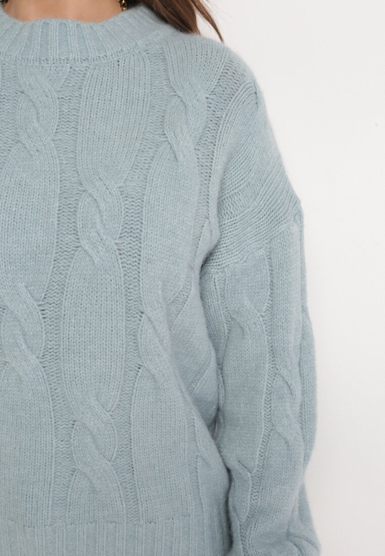 Jasnoniebieski Sweter w Warkoczykowy Splot Biggesa