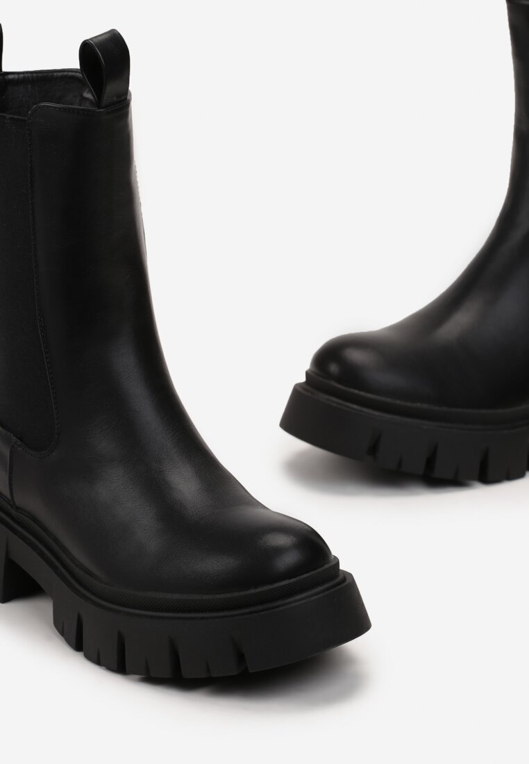 Czarne Botki w Stylu Sztybletów na Masywnej Podeszwie Tamminga
