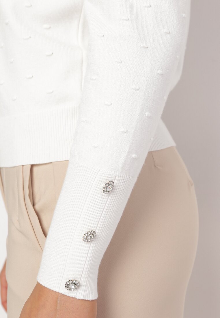 Biały Sweter z Bufiastymi Rękawami Narephine