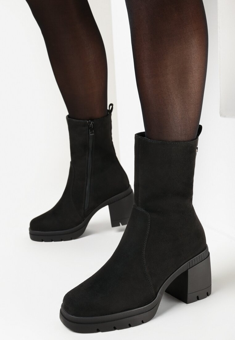 Czarne Botki na Słupku z Protektorem Asellma