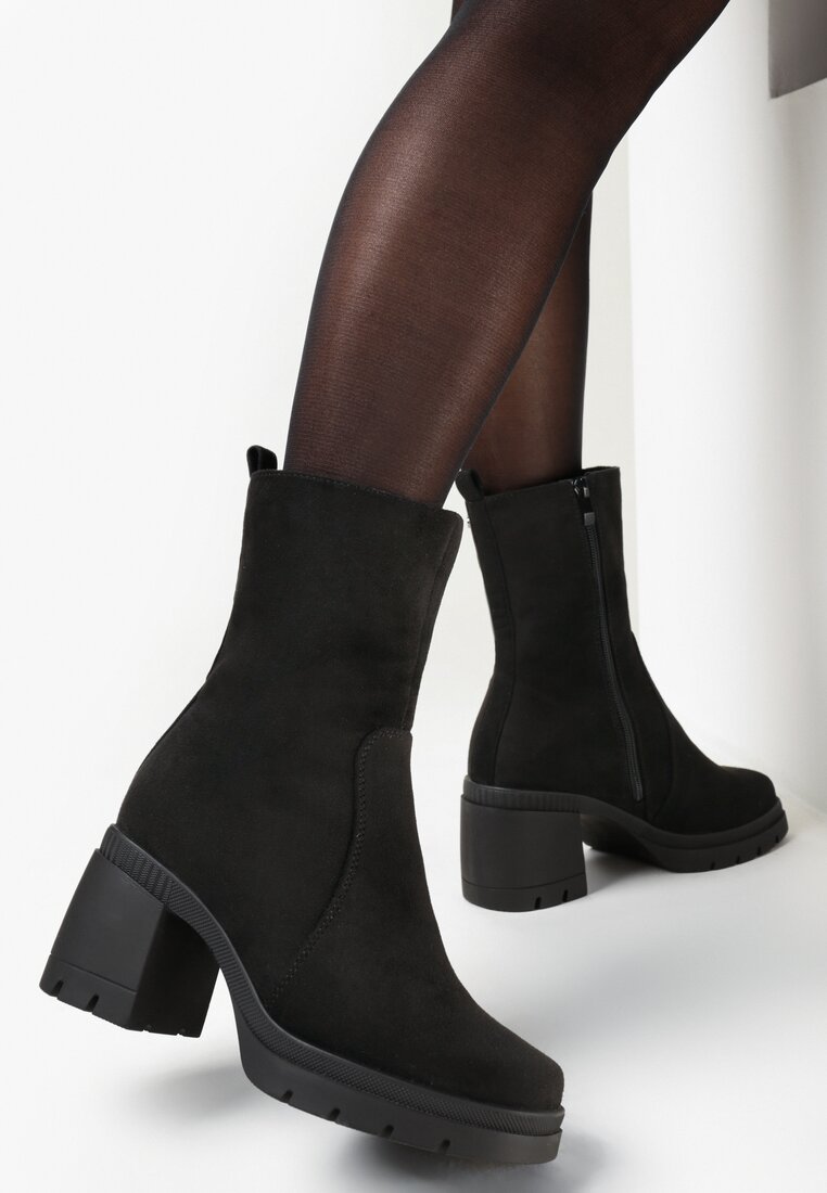 Czarne Botki na Słupku z Protektorem Asellma