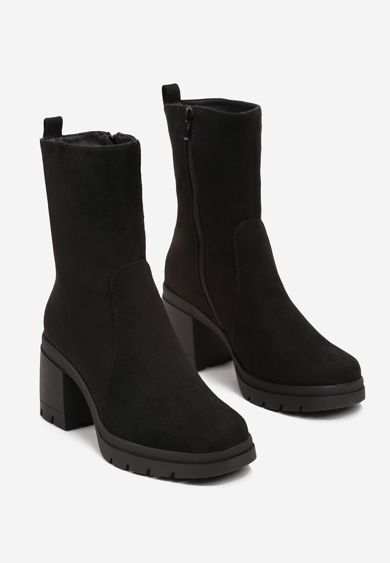 Czarne Botki na Słupku z Protektorem Asellma