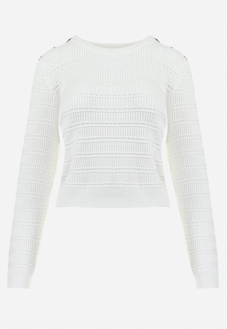 Biały Klasyczny Sweter z Napami Tavai
