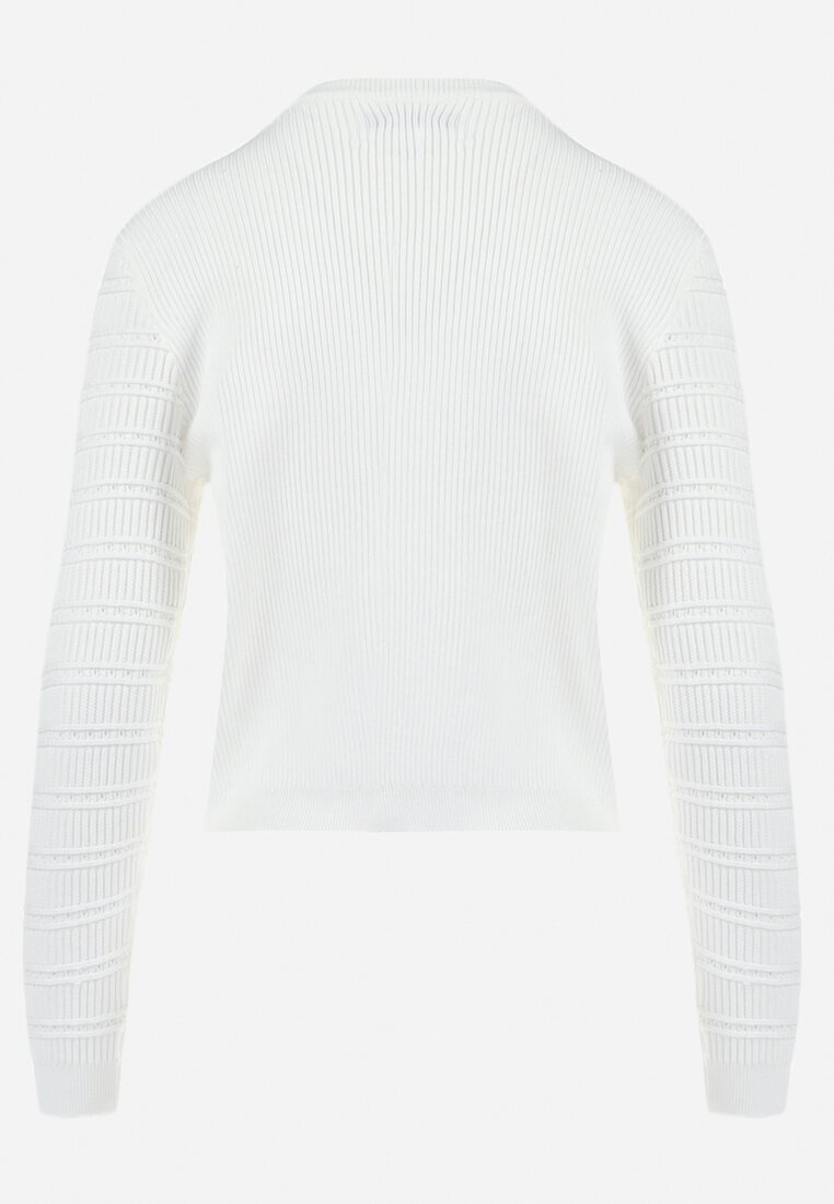 Biały Klasyczny Sweter z Napami Tavai