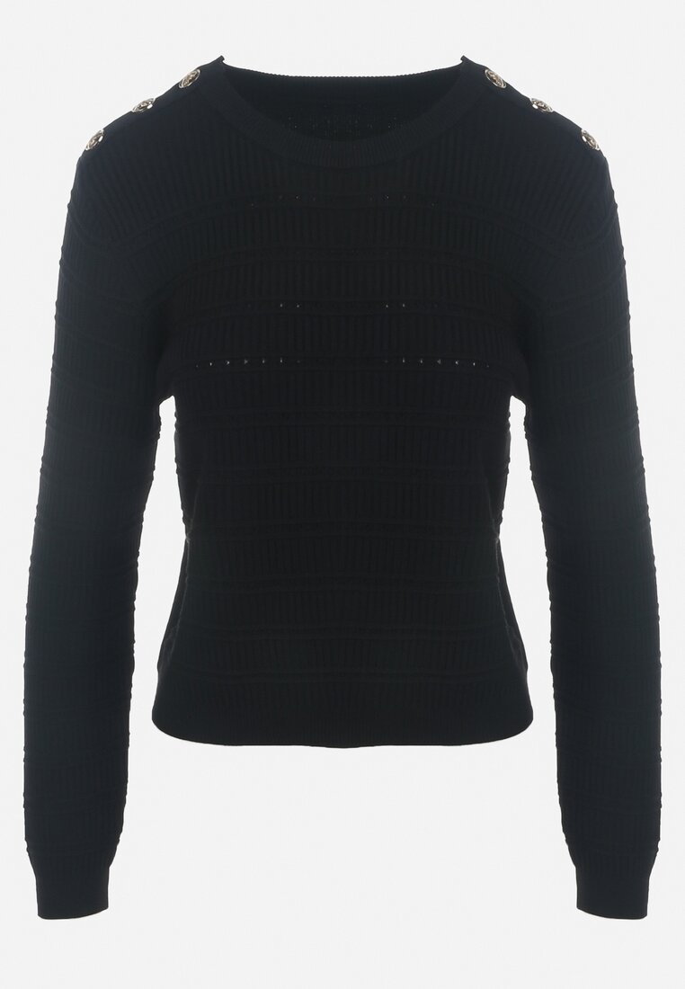 Czarny Klasyczny Sweter z Napami Tavai