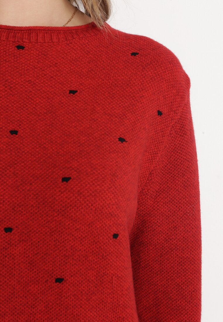 Czerwony Luźny Sweter w Kropki Alynnia