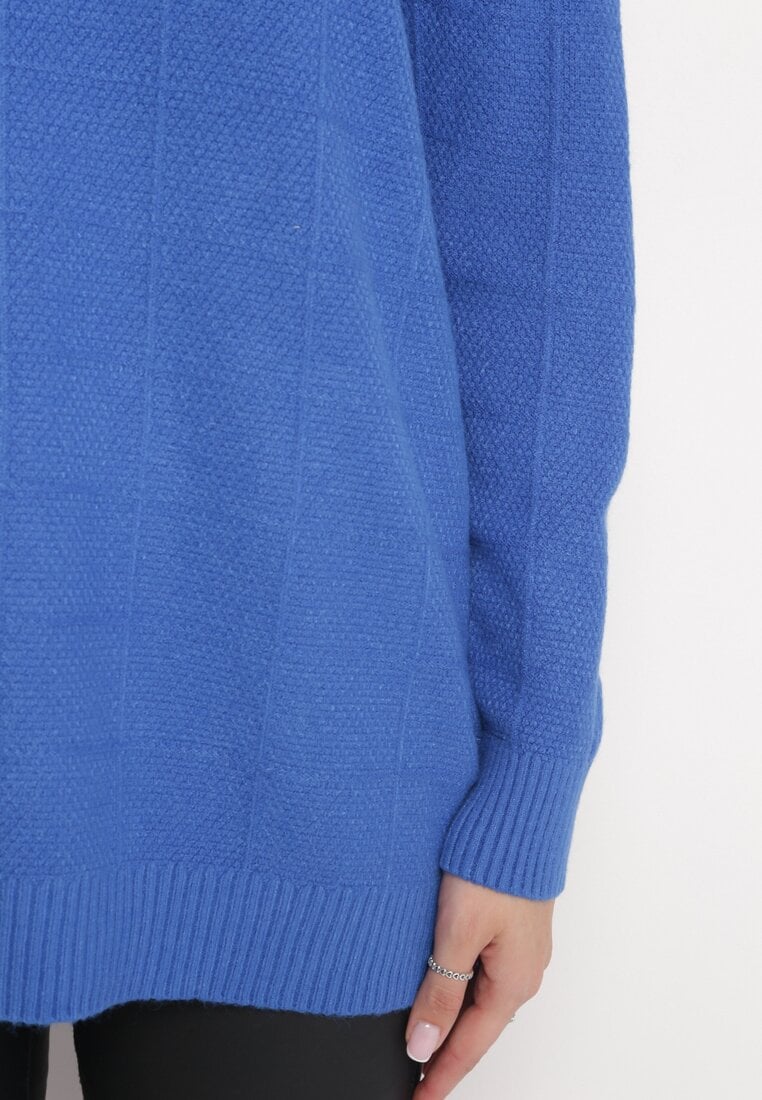 Niebieski Klasyczny Sweter z Długim Rękawem Darissa