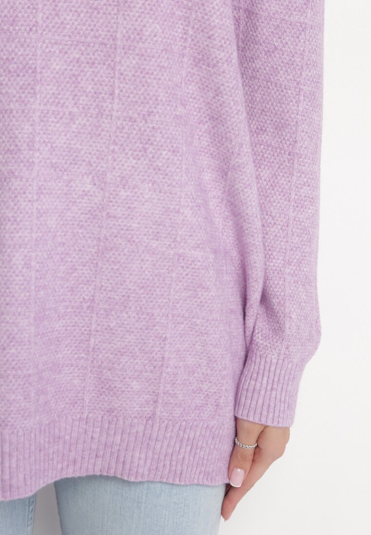 Jasnofioletowy Klasyczny Sweter z Długim Rękawem Darissa