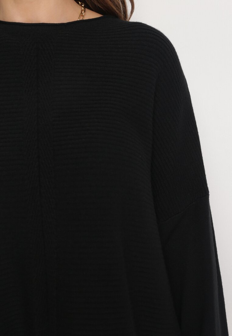 Czarny Sweter o Luźnym Fasonie z Rękawami Typu Nietoperz Poxure