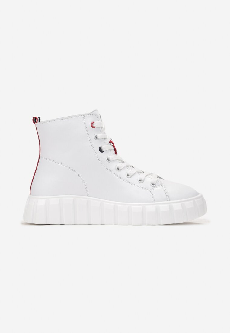 Białe Sneakersy ze Skóry Naturalnej na Platformie Kerima