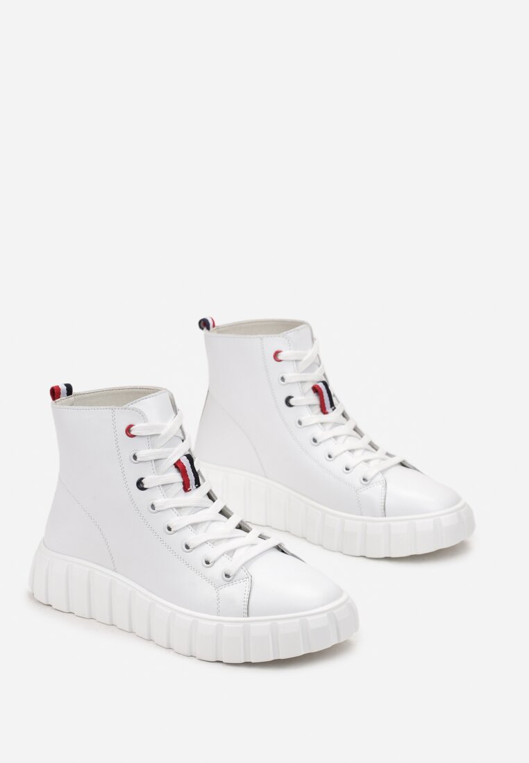 Białe Sneakersy ze Skóry Naturalnej na Platformie Kerima