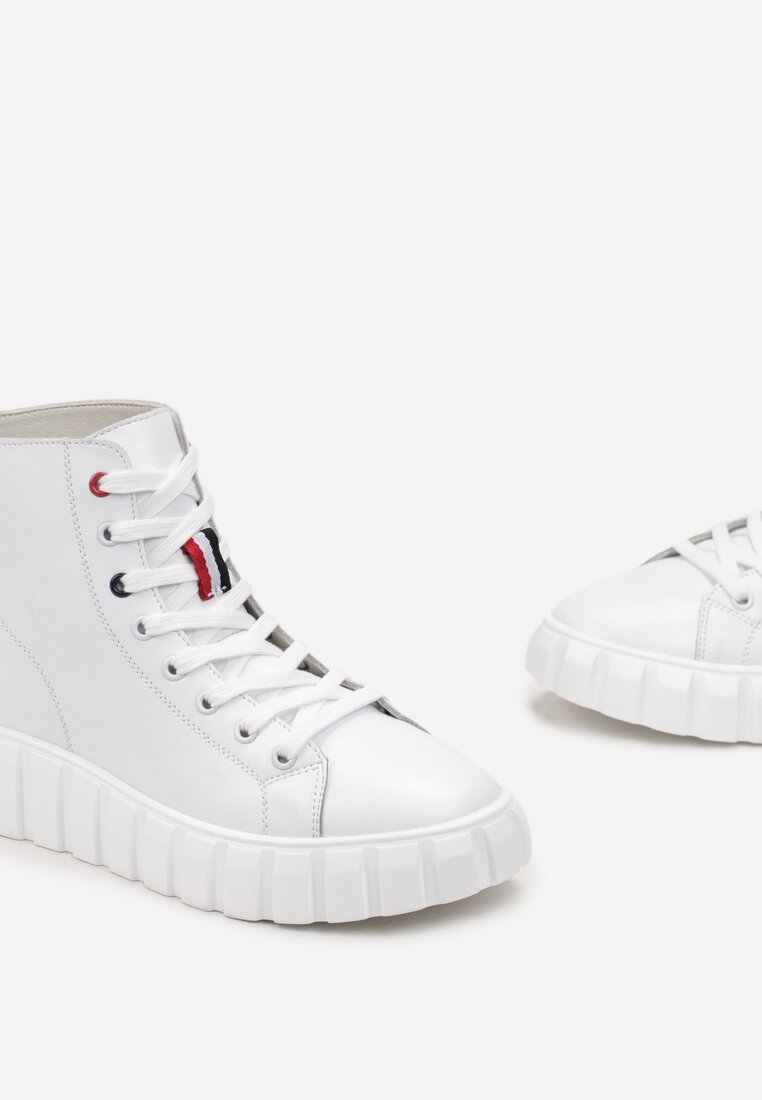 Białe Sneakersy ze Skóry Naturalnej na Platformie Kerima