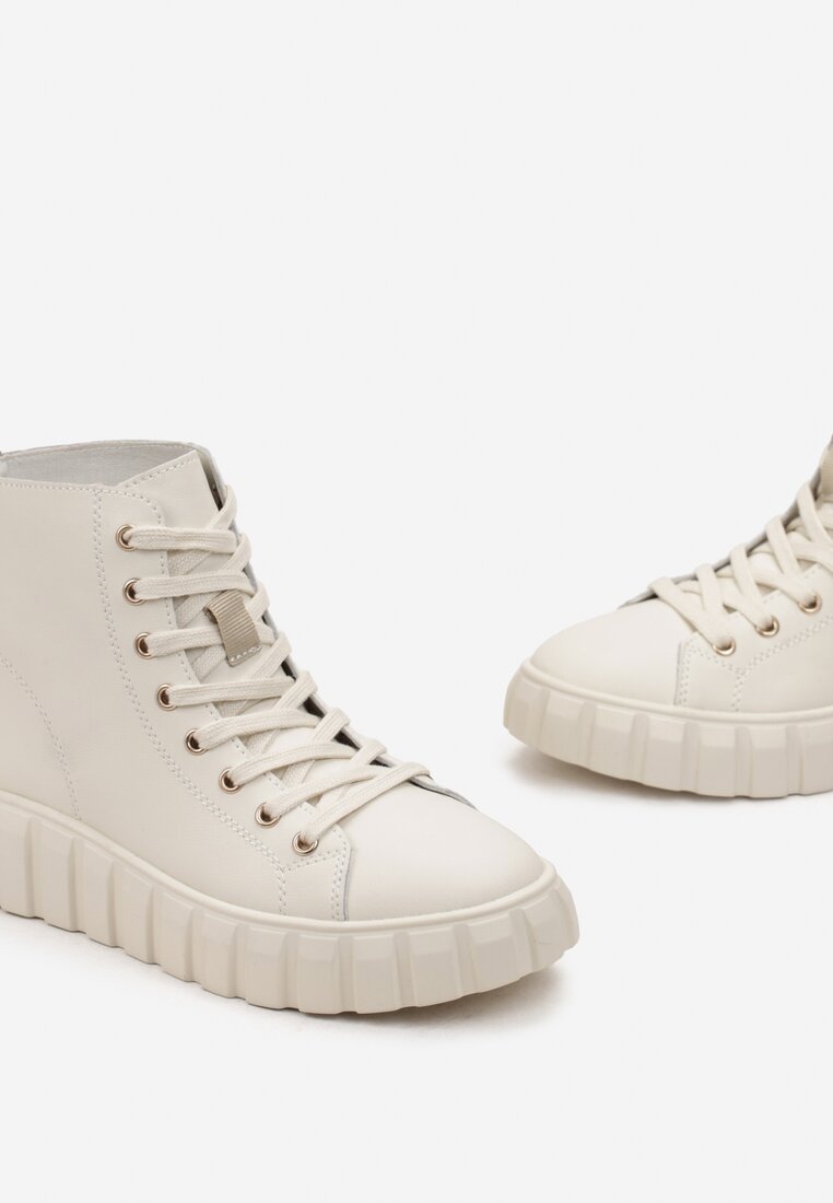 Beżowe Sneakersy ze Skóry Naturalnej na Platformie Kerima