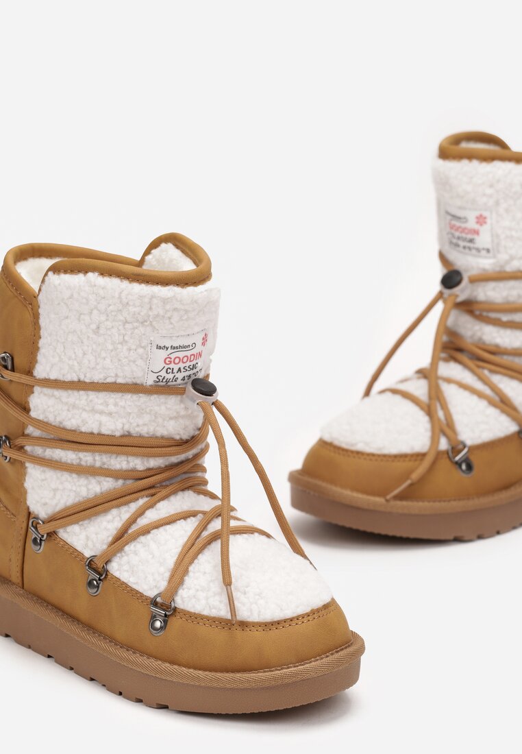 Brązowe Śniegowce Ozdobione Futerkiem Typu Baranek Bellines