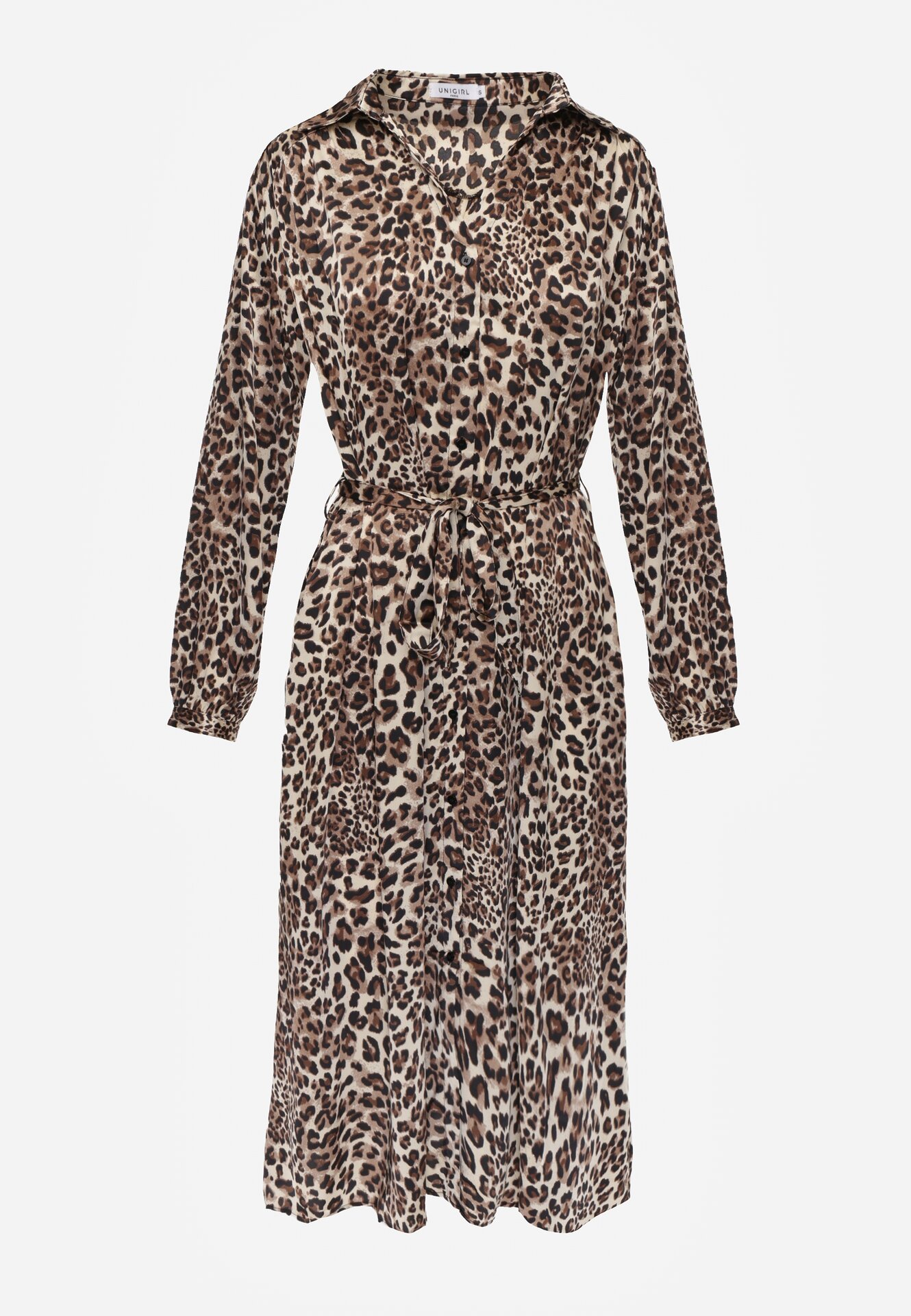 Brązowa Koszulowa Sukienka Midi w Panterkę Chaitra