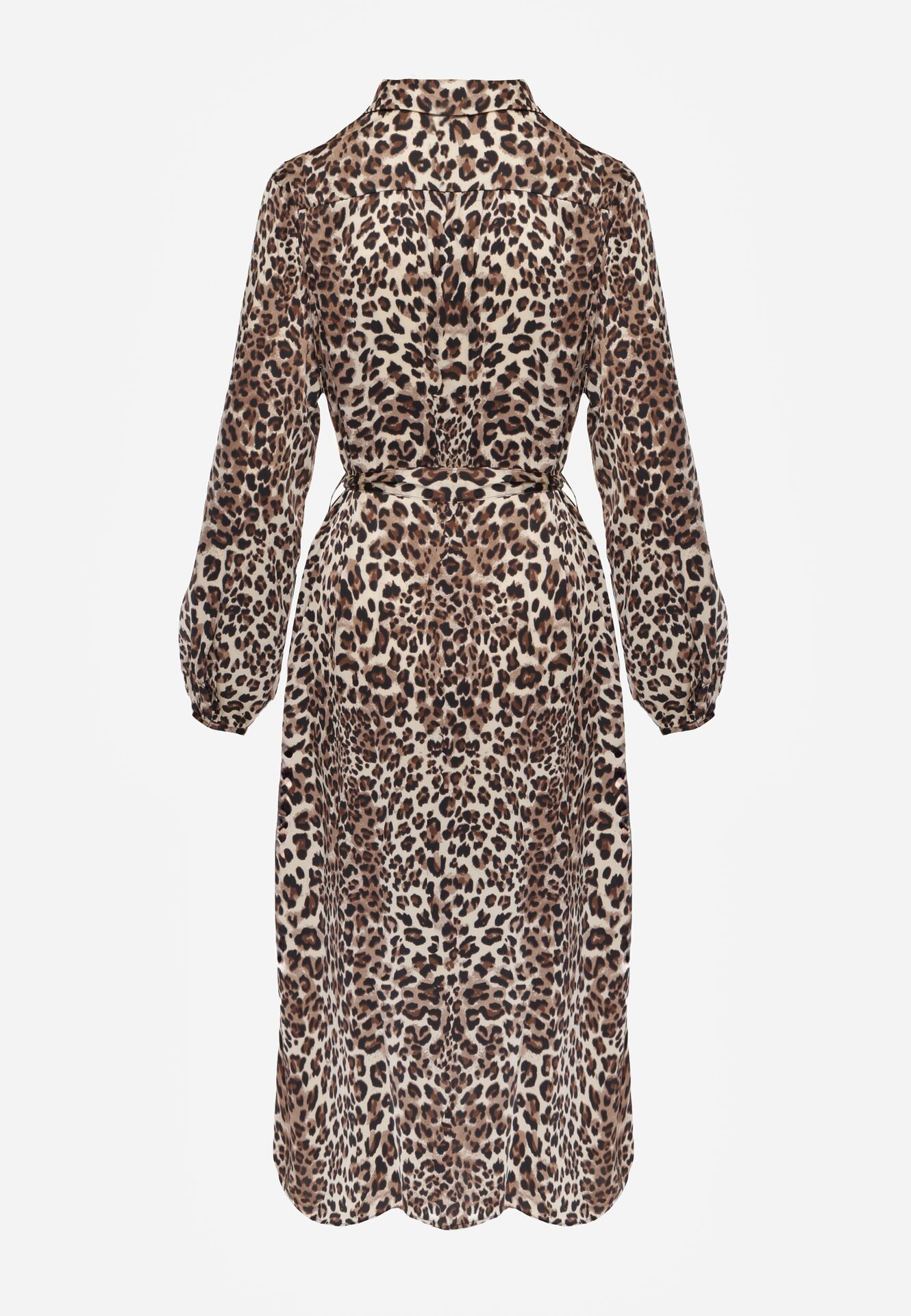 Brązowa Koszulowa Sukienka Midi w Panterkę Chaitra