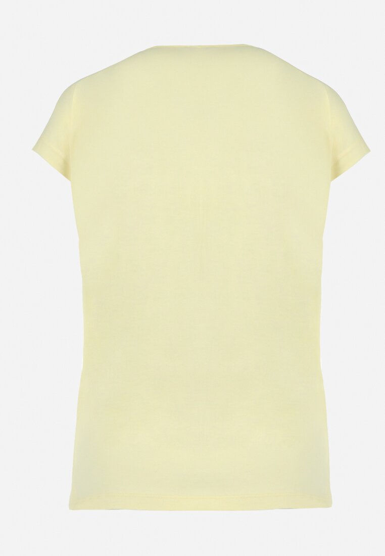 Żółty Bawełniany T-shirt z Nadrukiem w Serca Zdobiony Brokatem i Rękawami Typu Nietoperz Dipti