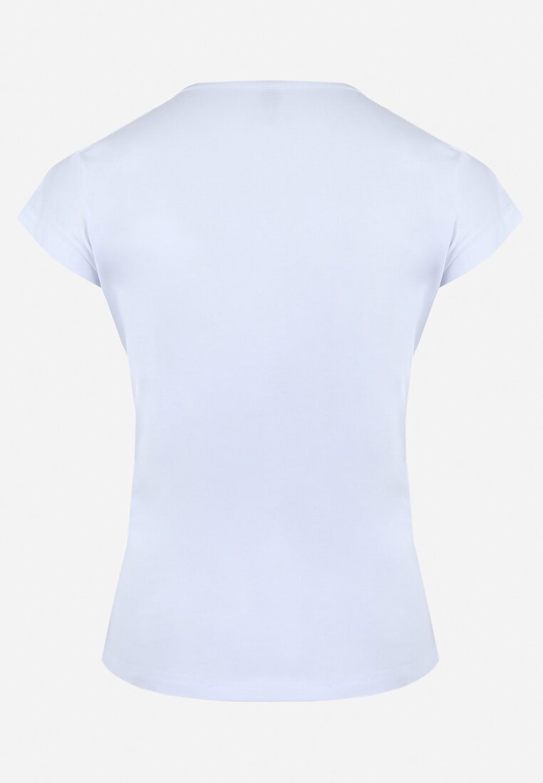 Biały Bawełniany T-shirt z Nadrukiem w Serca Zdobiony Brokatem i Rękawami Typu Nietoperz Dipti