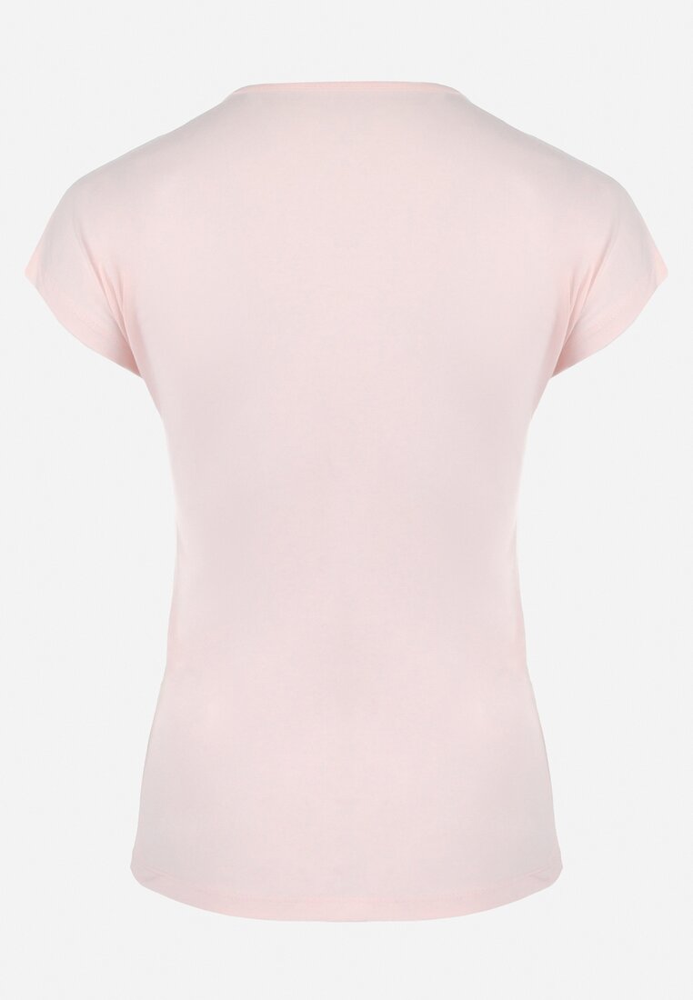 Różowy Bawełniany T-shirt z Nadrukiem w Serca Zdobiony Brokatem i Rękawami Typu Nietoperz Dipti