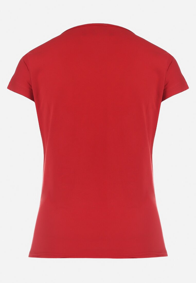 Czerwony Bawełniany T-shirt z Metalicznym Nadrukiem Lapur